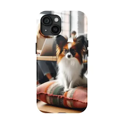 Papillon Dog Sitting on Pillow Cafe