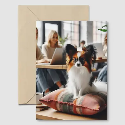 Papillon Dog Sitting on Pillow Cafe