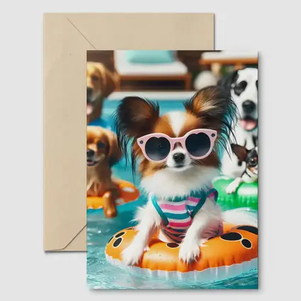 Papillon Dog Pool Party Summer Fun