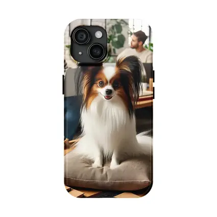 Papillon Dog Sitting on Pillow Indoors