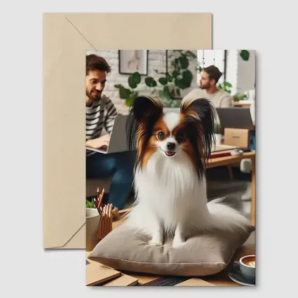 Papillon Dog Sitting on Pillow Indoors