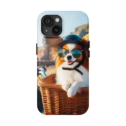 Papillon Dog Sunglasses Bicycle Basket Coastal Road