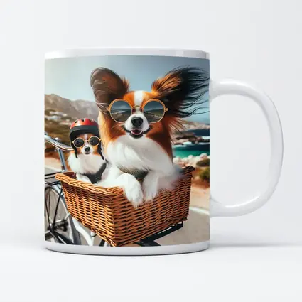 Papillon Dogs Sunglasses Bicycle Basket Coastal