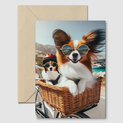 Papillon Dogs Sunglasses Bicycle Basket Coastal