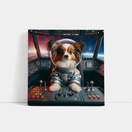 Papillon Dog Astronaut Piloting Space Cockpit