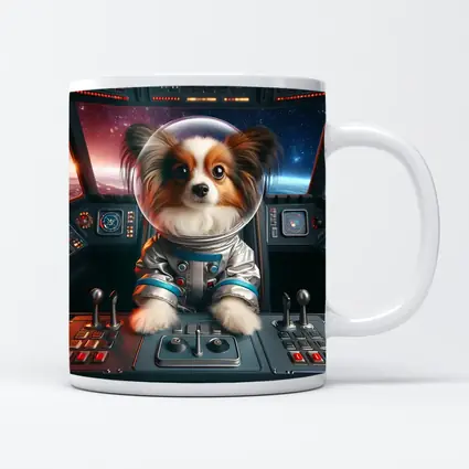 Papillon Dog Astronaut Piloting Space Cockpit