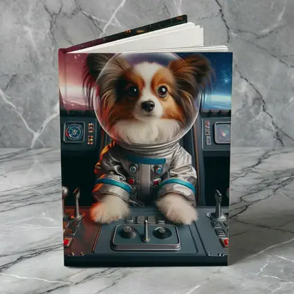 Papillon Dog Astronaut Piloting Space Cockpit