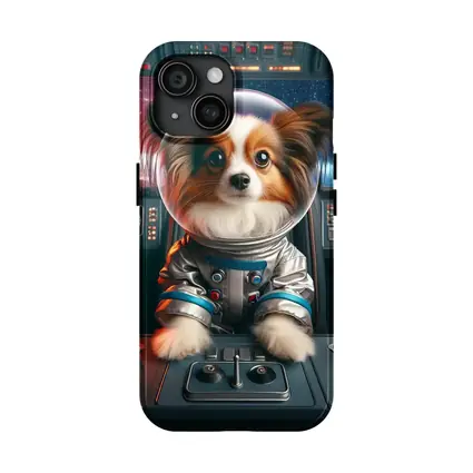 Papillon Dog Astronaut Piloting Space Cockpit