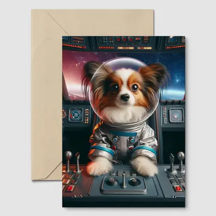 Papillon Dog Astronaut Piloting Space Cockpit