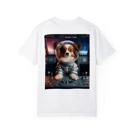 Papillon Dog Astronaut Piloting Space Cockpit