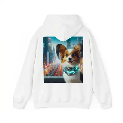 Papillon Dog Cyberpunk Neon City Background