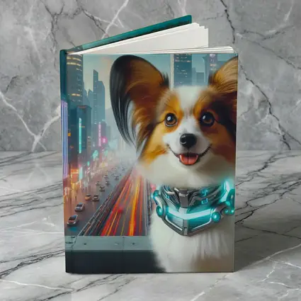 Papillon Dog Cyberpunk Neon City Background