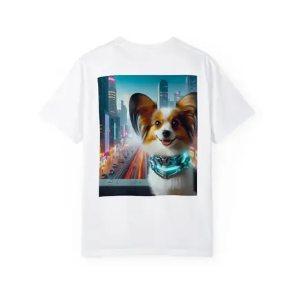 Papillon Dog Cyberpunk Neon City Background