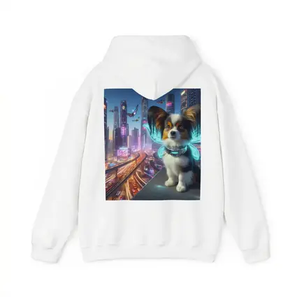 Papillon Puppy Neon Cyberpunk City Night