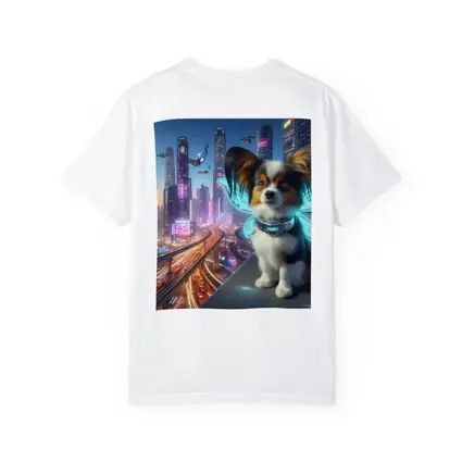 Papillon Puppy Neon Cyberpunk City Night