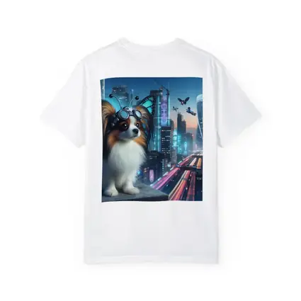 Papillon Dog Cyberpunk City Neon Night