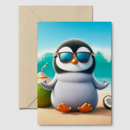 Cool Penguin With Sunglasses On Tropical Beach