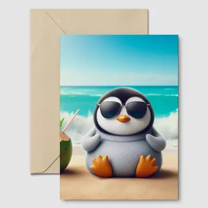 Cool Penguin With Sunglasses On Beach