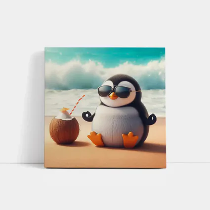 Cool Penguin Meditating On Sunny Beach