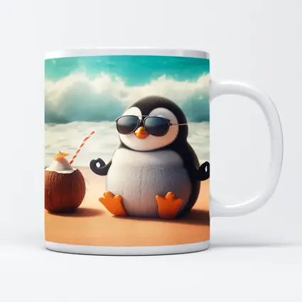 Cool Penguin Meditating On Sunny Beach