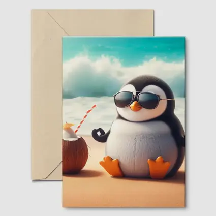 Cool Penguin Meditating On Sunny Beach