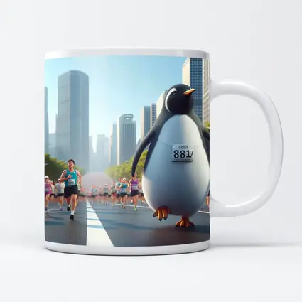 Penguin Running City Marathon Race Art