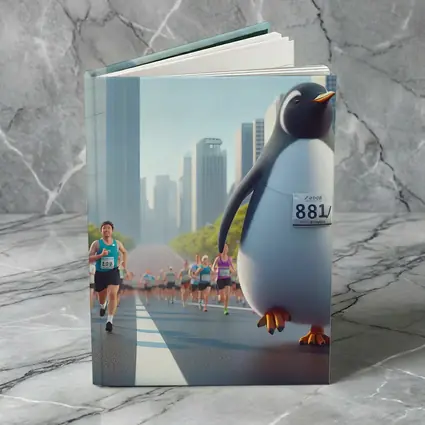 Penguin Running City Marathon Race Art