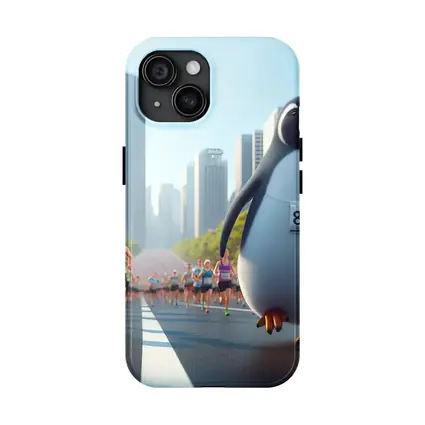 Penguin Running City Marathon Race Art