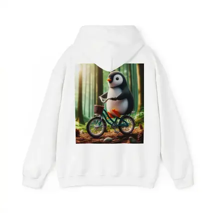Cute Penguin Riding Bicycle Forest Background