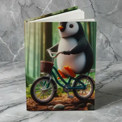 Cute Penguin Riding Bicycle Forest Background