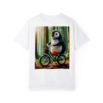 Cute Penguin Riding Bicycle Forest Background