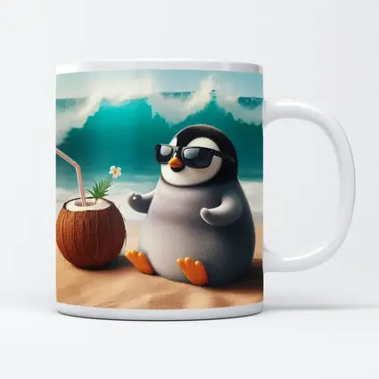 Cool Penguin Relaxing On Sunny Beach