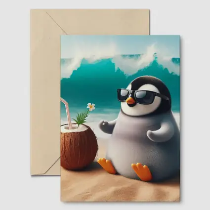 Cool Penguin Relaxing On Sunny Beach