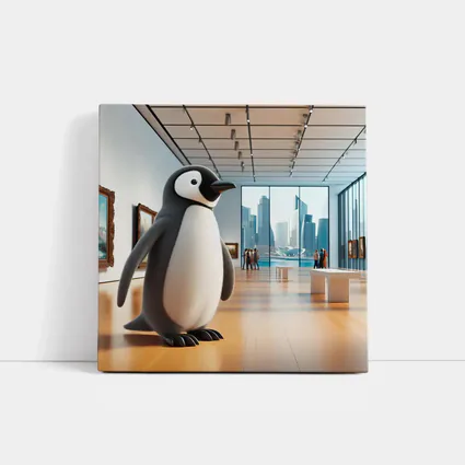 Cute Penguin Standing Inside Modern Art Gallery