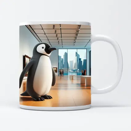 Cute Penguin Standing Inside Modern Art Gallery
