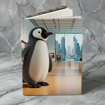 Cute Penguin Standing Inside Modern Art Gallery