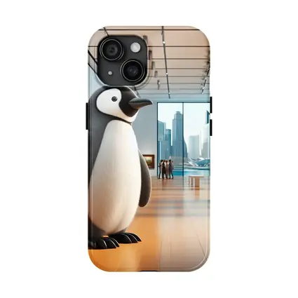 Cute Penguin Standing Inside Modern Art Gallery