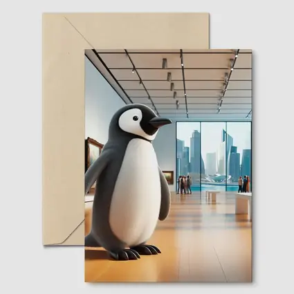 Cute Penguin Standing Inside Modern Art Gallery