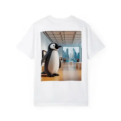 Cute Penguin Standing Inside Modern Art Gallery
