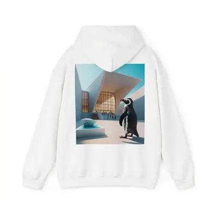Penguin Standing Outside Modern Architecture Building