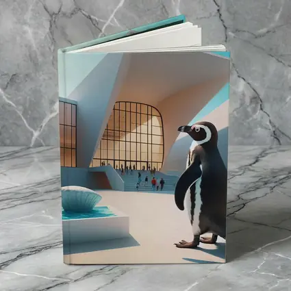 Penguin Standing Outside Modern Architecture Building