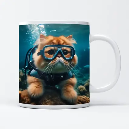 Exotic Shorthair Cat Scuba Diving Underwater Coral