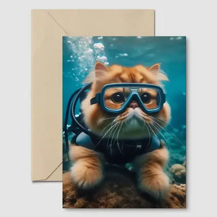 Exotic Shorthair Cat Scuba Diving Underwater Coral