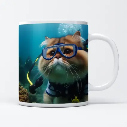 Exotic Shorthair Cat Scuba Diving Underwater