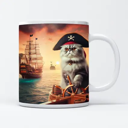 Persian Cat Pirate Ship Sunset Ocean