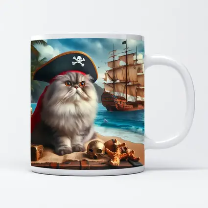 Persian Cat Pirate Hat Tropical Beach Ship