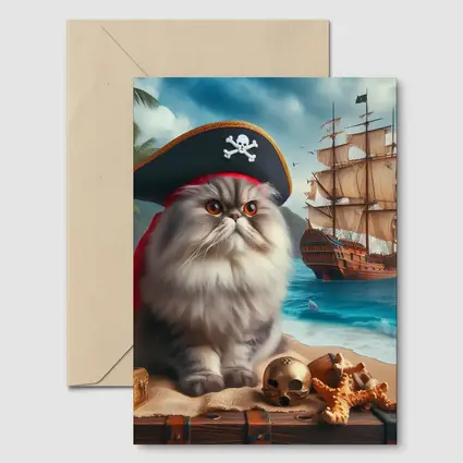 Persian Cat Pirate Hat Tropical Beach Ship