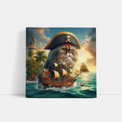 Persian Cat Pirate Captain Sailing Ocean Fantasy