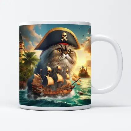 Persian Cat Pirate Captain Sailing Ocean Fantasy