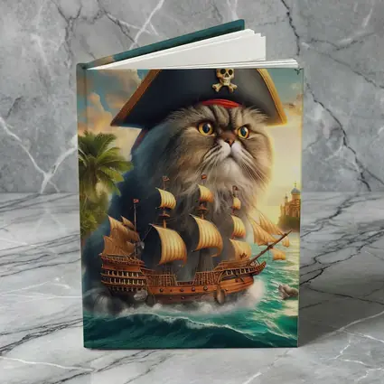 Persian Cat Pirate Captain Sailing Ocean Fantasy